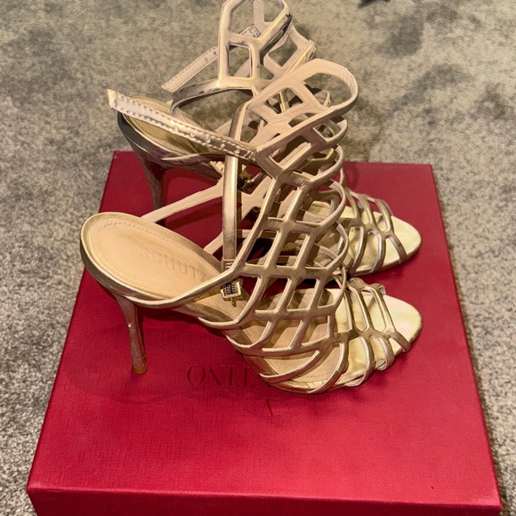 Schutz Gold Strappy Cage Heels - Picture 2 of 4